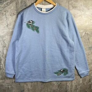 Vintage 90s Blair crewneck sweater embroidered birds pinecones winter Woman's L